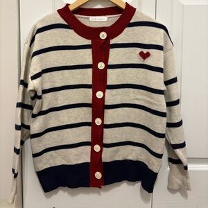 Striped Cardigan with Heart Detail